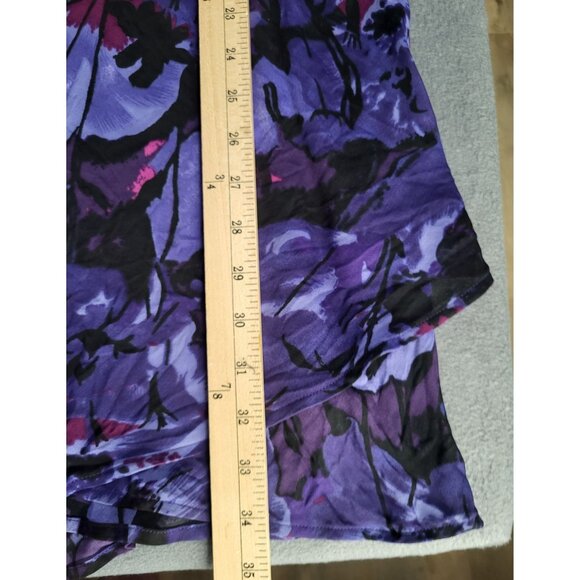 Chico's Design VTG SZ 0 Silk Floral Split Hem Pull On Skirt Whimsy Fairy Purple - Picture 7 of 8